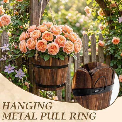 Max Shape Whiskey Barrel Planter,Wood Plant Pots,Plastic Liner,Floral Foam | 3 in 1 Rustic Wood Plant Pots with Removable Plastic Liner & Floral Foam