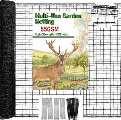 4 x 75ft Deer Fence Netting, Heavy Duty Plastic Mesh Plastic Fence Deer Netting, 55GSM Deer Fence for Garden, Reinforced Edges Anti Bird Netting Mesh for Trees Vegetable Raised Bed(55GSM, 4 x 75ft)