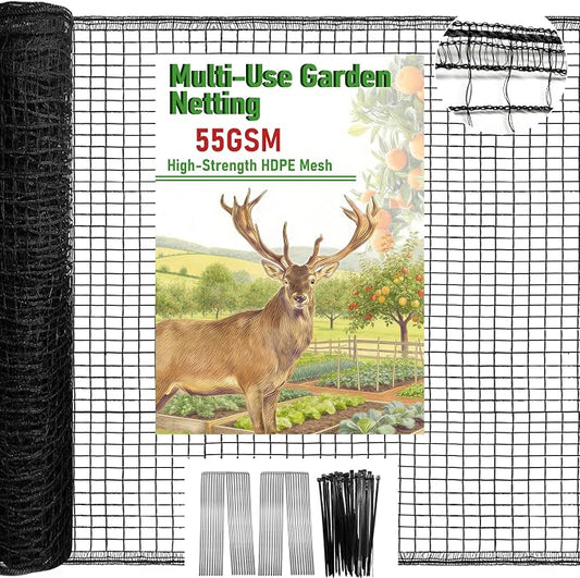 4 x 75ft Deer Fence Netting, Heavy Duty Plastic Mesh Plastic Fence Deer Netting, 55GSM Deer Fence for Garden, Reinforced Edges Anti Bird Netting Mesh for Trees Vegetable Raised Bed(55GSM, 4 x 75ft)