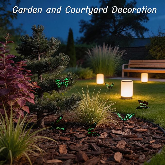 30PCS Luminous Butterfly Garden Decor Butterfly Stakes for Garden Favors | 3D Waterproof Reusable Artificial Butterflies for Flower Arrangements Outdoor Indoor Spring Garden Decor