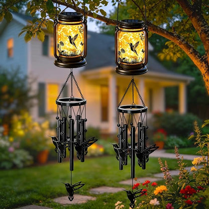 2 Pack Solar Hummingbird Wind Chimes for Outside, Birthday Mother' s Day Gifts for Mom Women Grandma,Solar Hummingbird Wind Chime Light Hanging Wind Chimes Outdoor,IP65 Waterproof, Yard Garden Terrace
