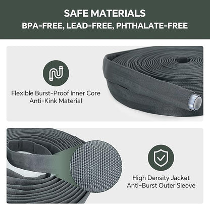 Garden Hose 25ft, Made of TPU(Not PVC), Ultra-Light & Flexible Water Hose, Non-Shrinking, Easy to Store, Drinking Water Safe Material, All-weather, Black&Gray
