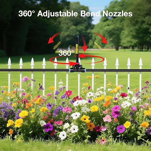 MIXC 20pcs 360° Adjustable Drip Irrigation Nozzles for 1/4" Drip Irrigation Tubing, Only 20pcs Flexible Misting Copper Nozzles and Quick-Connect Three-Way Tubing Fittings