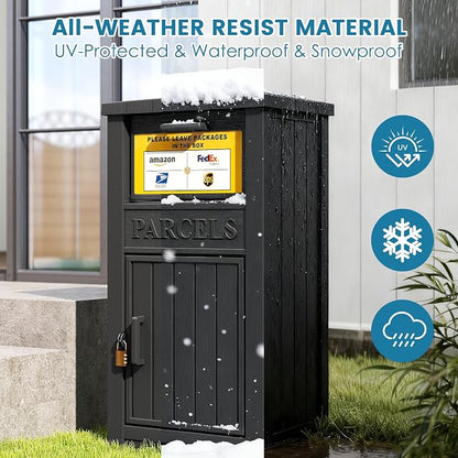 Package Delivery Box for Outside, Large Lockable & Weatherproof Anti-Theft Parcel Drop Box for Porch, Curbside, House Storage, Black(60 Gallon)