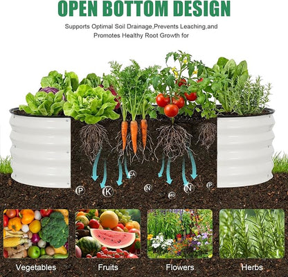 Galvanized Raised Garden Bed Outdoor, 2Pcs 4x2x1ft Oval Planter Box with Rubber Strip,Metal Raised Bed Kit for Vegetables Flowers Herbs, White