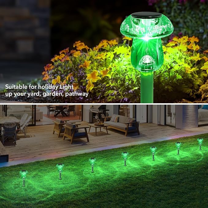 Benany Solar Lights Outdoor, St Patricks Day 16 Pack Mushroom Landscape Lights Waterproof, Solar Powered LED Lighting for Garden Yard Path Pathway Lawn Walkway Driveway Backyard Decor (Green)