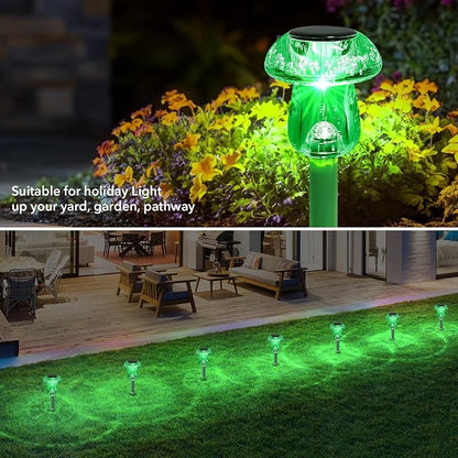 Benany Solar Lights Outdoor, St Patricks Day 16 Pack Mushroom Landscape Lights Waterproof, Solar Powered LED Lighting for Garden Yard Path Pathway Lawn Walkway Driveway Backyard Decor (Green)