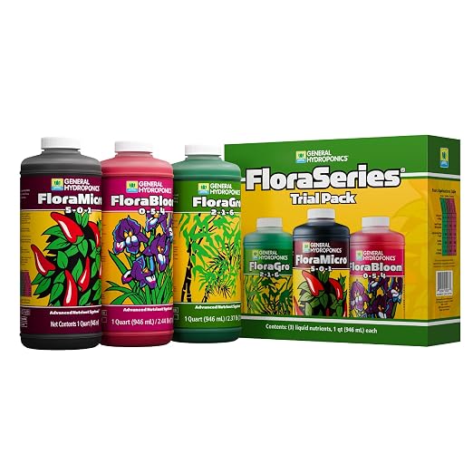 General Hydroponics FloraSeries Hydroponic Nutrient Fertilizer System Trial Pack with FloraMicro, FloraBloom and FloraGro, 1 qt.
