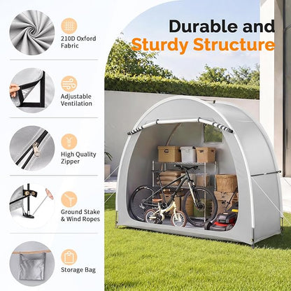 VINGLI Bike Storage Shed Tent for 2-3 Bikes, Outdoor Portable Bicycle Storage Shed with Carry Bag, Waterproof Bike Tent for Motorcycle, Garden Tools, Lawn Mower, Light Gray