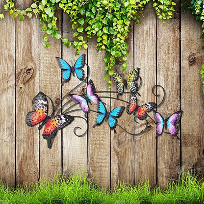 POHOHO Metal Butterflies Wall Decor Art, 22"×13.3", Indoor & Outdoor Decoration, 3D Colorful Hanging Butterfly Decorations for Patio Garden Fence Yard