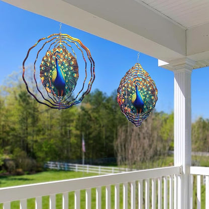 FLAGWIX Peacock Wind Spinners Outdoor - 3D Stainless Steel Metal Kinetic Spinner 12 inch - Gardening Gifts for Women, Peacock Yard Art Home Garden Decor, Gifts for Outside