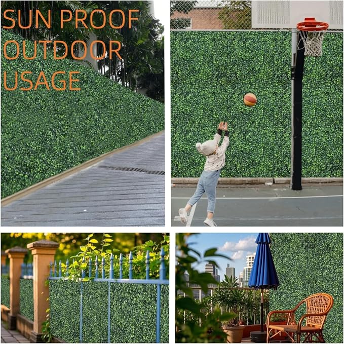 Boxwood Panels 24 Pcs 20"x20" Grass Wall Privacy Screen for Fence | Grass Wall Panels UV Resistant Artificial Boxwood Hedge Panels for Commercial Restaurant Deck.Indoor Outdoor Party
