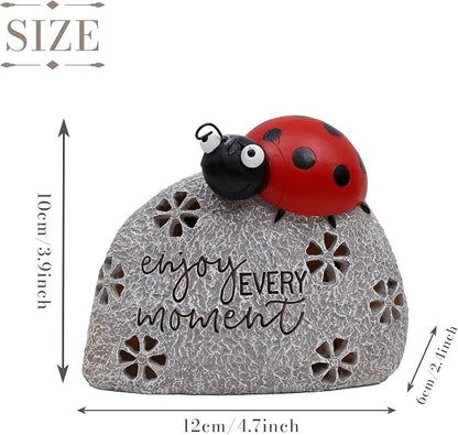 TERESA'S COLLECTIONS Garden Decor, Cute Ladybug Garden Decor with Solar Light, Waterproof Resin Garden Statue, Ladybug Gifts, Garden Gifts for Women Mom, Indoor/Outdoor, 4"