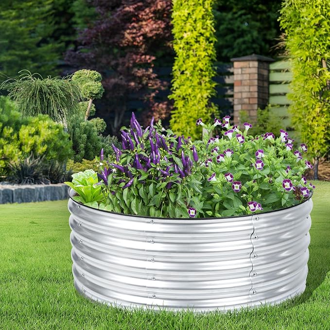 Aoodor 17" Tall 38" Metal Raised Garden Bed, Outdoor Planter Box and Raised Garden Kit for Vegetables, Flowers, Tomatoes Carrots and Herbs, Silver