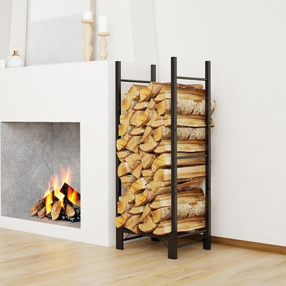 C-Hopetree 8Ft Outdoor Indoor Firewood Rack, Adjustable Metal Log Holder for Fireplace, Heavy Duty Wood Pile Storage Organizer Stacker Stand, Black