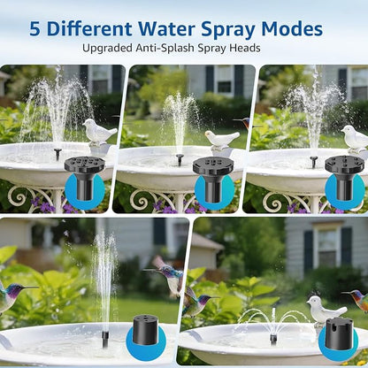Solar Fountain Pump for Bird Bath, 5.5W Solar Pond Pump with 9.8ft Power Cord, 5 Spray Modes & 4ft Hose, Dry-Run Protection Solar Water Pump for Small Pond Fish Tank Garden Water Features
