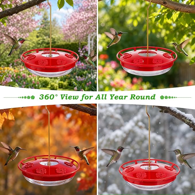 FEED GARDEN Hummingbird Feeders for Outdoors,16oz Leak-Proof Dish-Style Nectar Feeder Built-in Ant Moat, 5 Feeding Ports, Wide Mouth Easy Clean, BPA-Free Garden Decor Gifts