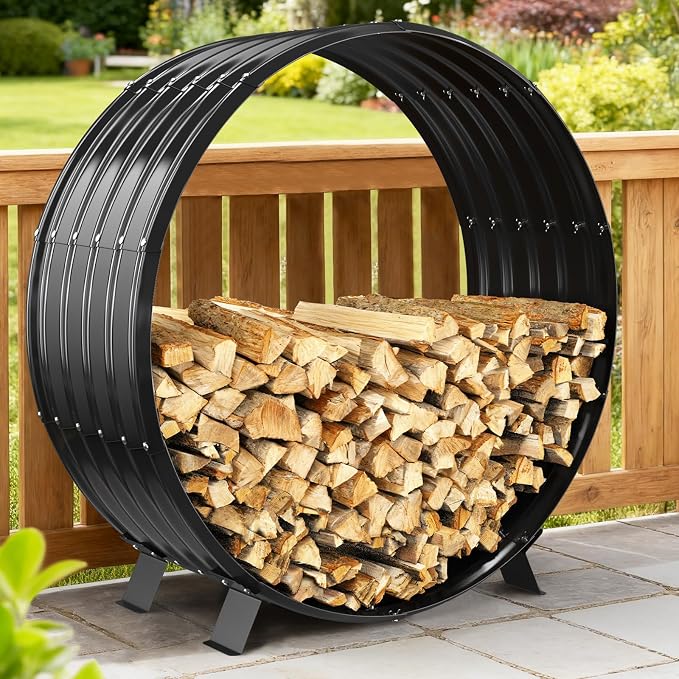 39" Firewood Rack with Roof Cover, Indoor & Outdoor Log Holder Keeps Firewood Dry, Clean & Organized for Fireplace, Patio & Backyard, Heavy-Duty Steel Wood Storage Rack, 600LBS Capacity