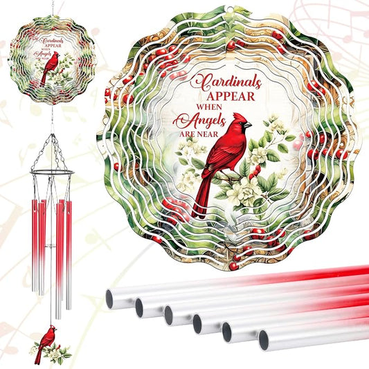 Cardinal Gifts Wind Chimes - Metal Windchimes with 3D Wind Spinner | Outdoors Garden Patio Lawn Yard Indoor Balcony Decor Home Art Hanging Birthday Gift for Women Men Mom Grandma Friends