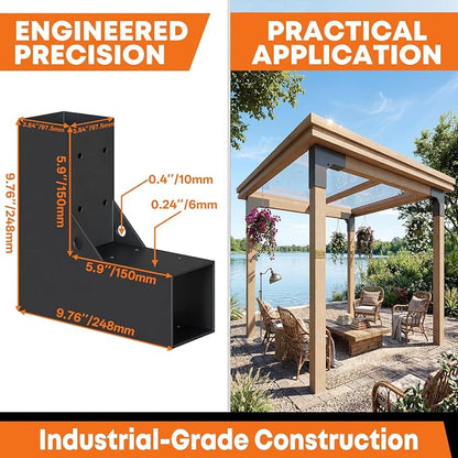 4 Pcs Pergola DIY Bracket Kits, 2-Way L Shaped Corner Brackets for 4" x 4"(Actual:3.5" x 3.5") Indoor and Outdoor Wood Post Structures, DIY 90° Right Corner Brackets, for Gazebos, Patios, Porchs
