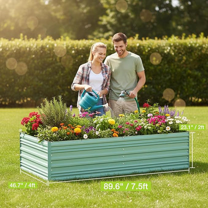 WORKPRO 7.5x4x2ft Outdoor Galvanized Raised Garden Bed, Rust-Resistant Planter Raised Beds for Vegetable, Flowers, Herbs, Light Green