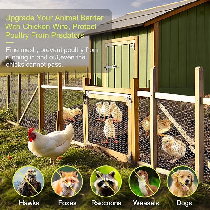 Chicken Wire Fencing, 16.5 x 138 Inch Chicken Wire Mesh Roll for Garden Plants, 1 Inch Mesh Hexagonal Galvanized Metal Poultry Wire Netting for Chicken Coop Rabbit Dogs Barrier
