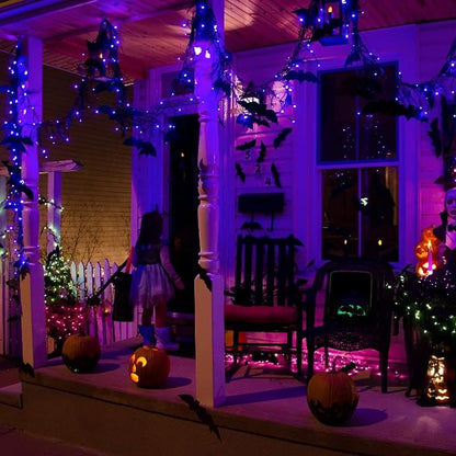Dazzle Bright Purple Halloween Fairy String Lights, 4 Pack Total 80FT 240LED Copper Wire Battery Operated Waterproof Lights, Halloween Decorations for Indoor Home Outdoor Patio Yard Party Decor
