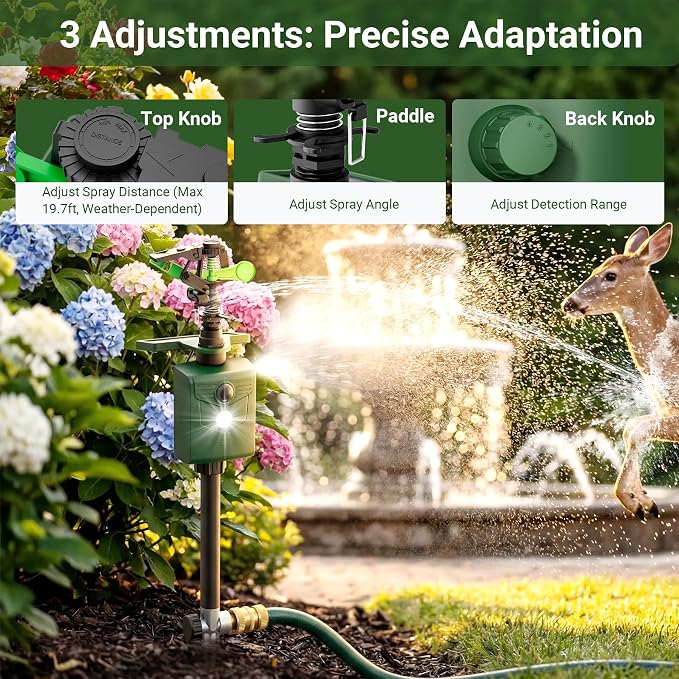 Solar Animal Sprinkler Cat Repeller Motion Sensor Deer Repellent Motion Activated Sprinklers for Animal Deterrent 2 Pack with Flashing Lights Squirrel Dog Fox for Yard Lawn Courtyard Farm