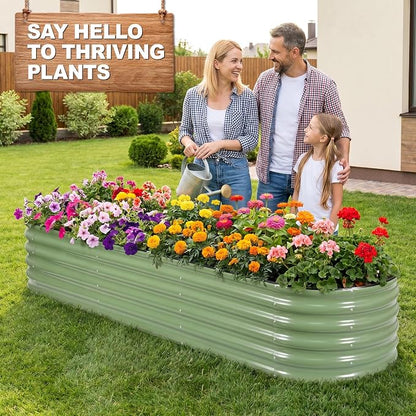 1MORE Galvanized Raised Garden Bed- Planter Garden Boxes Outdoor, Raised Beds for Gardening,Metal Garden Bed Kit for Vegetables Flower, Planter Raised Beds.8x2x1.4ft Green-2pcs