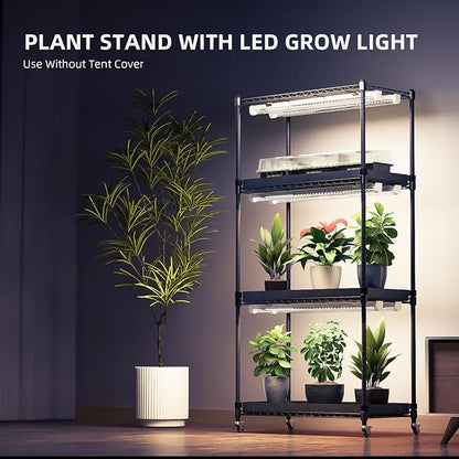 Spider Farmer 2026 Plant Stand with Grow Lights, 4-Tier Plant Shelf with 6Pcs 2ft Full Spectrum LED Lamp and Grow Tent, for Veg Seed Starting Plants Growth Greenhouse 28Lx14Dx59H (Update)