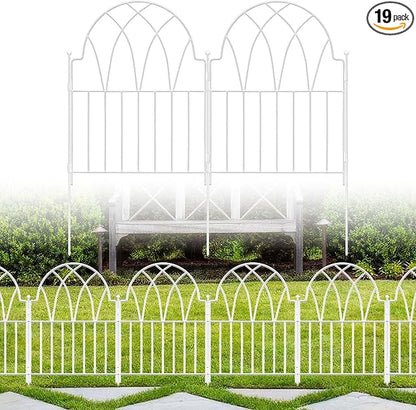 Garden Fence Panels - 17 in(H) x 20.07ft(L) White Metal Fence No Dig Decorative Fence with Stakes Animal Barrier Fence for Dogs, Flower Bed Edging Wire Border for Yard, Patio, Outdoor Decor