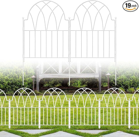 Garden Fence Panels - 17 in(H) x 20.07ft(L) White Metal Fence No Dig Decorative Fence with Stakes Animal Barrier Fence for Dogs, Flower Bed Edging Wire Border for Yard, Patio, Outdoor Decor