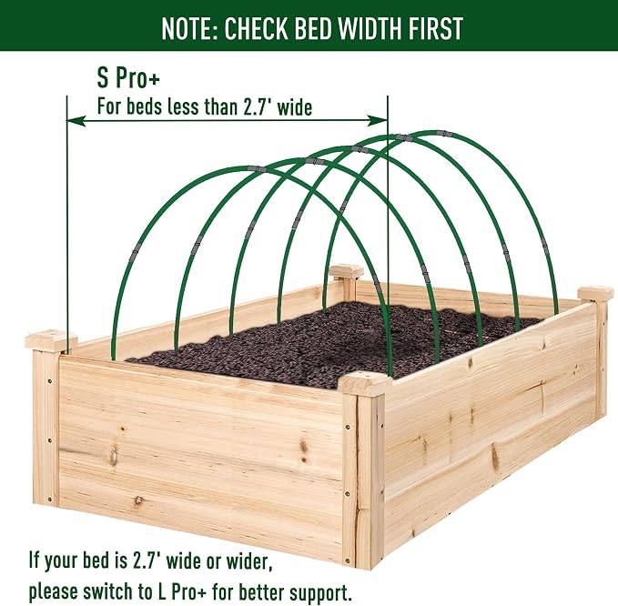 MAXPACE Greenhouse Hoops Kit, DIY 8ft Grow Tunnel, Fits Raised Garden Beds Up to 2.7ft Wide, 25 Pcs Rust-Proof Fiberglass Frame Support Rods for Row Cover, Shade Cloth, Frost Netting & Plant Stakes