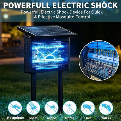 Solar Bug Zapper Outdoor Cordless, 7500mAh Battery | 365-395nm UV Light, IPX5 Waterproof, Dusk-to-Dawn Sensor, 1 Acre Coverage, Black, for Outdoor Indoor Use (14.5inch)