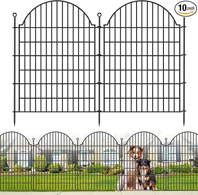 10 Panels No Dig Decorative Garden Fence for Yard, 40in (H) x 23.6ft (L) Rustproof Metal Wire Temporary Dog Fence, Animal Barrier Fencing Patio Panel Border with Temporary Ground Stakes