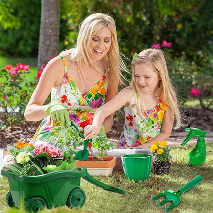 Kids Gardening Tools Set - 10Pcs Wheelbarrow Outdoor Yard Toys, Ages 3+ | Real Shovel Rake Hoe and Leaf Rake, Outdoor yard Play, Digging Weed Garden Educational Toys, Gift for Toddler Boys & Girls