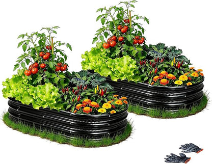 Gartist 2 pcs 4×2×1 ft Black Raised Garden Bed Kits Outdoor, Easy Assembly Galvanized Planter Raised Beds with Gloves & Wing Nuts for Vegetables, Flowers & Herbs