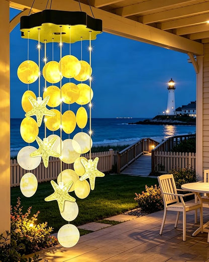 Toodour Solar Wind Chimes for Outside, Shells Light Gifts for Mom Grandma Women Wife Girls, Waterproof Solar Outdoor Decorative Mobile Light for Holiday Garden Porch Yard Outdoor Decor (Warm White)