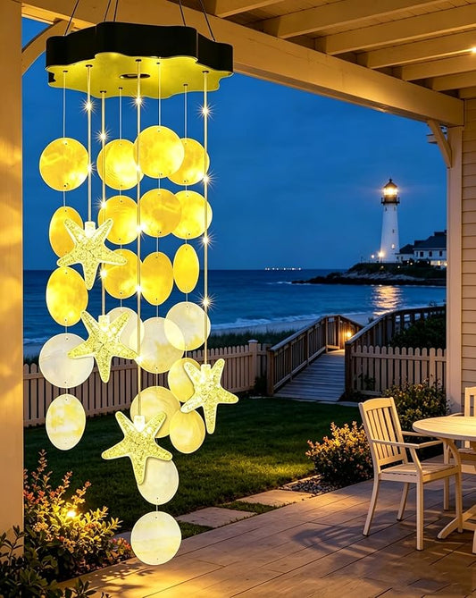 Toodour Solar Wind Chimes for Outside, Shells Light Gifts for Mom Grandma Women Wife Girls, Waterproof Solar Outdoor Decorative Mobile Light for Holiday Garden Porch Yard Outdoor Decor (Warm White)