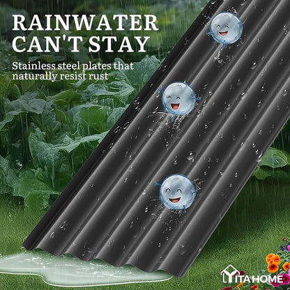 YITAHOME 8x2x1.5ft Galvanized Oval Raised Garden Bed, Metal Planter Box with Safety Rubber, Gloves, Outdoor Flower Bed for Planting Plants Vegetables, Black