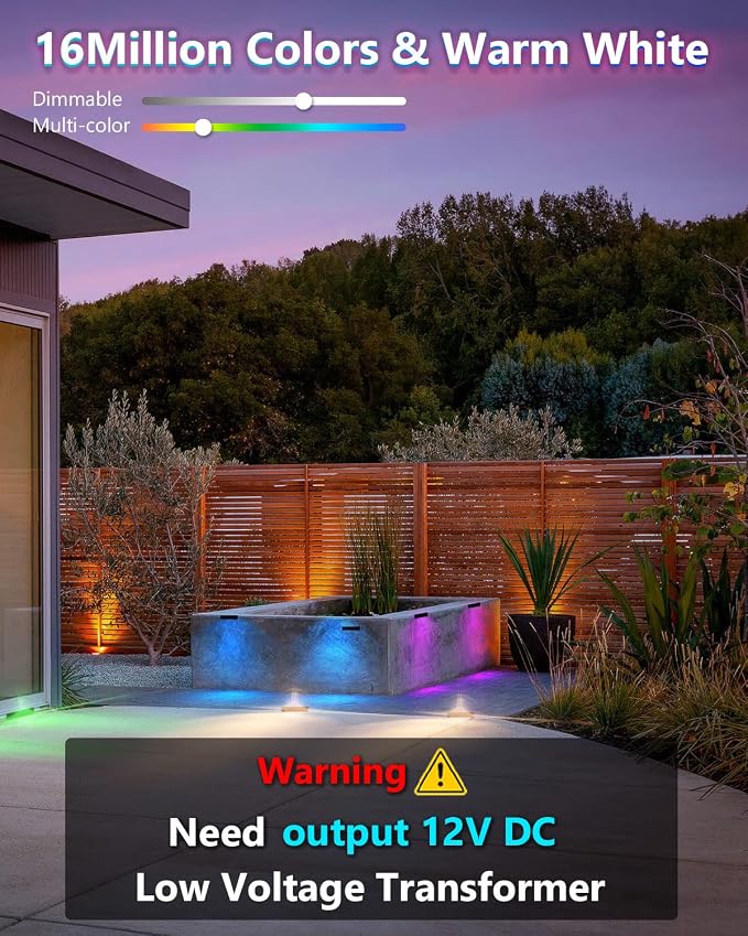 Teekuv 8 Pack 7 Inch RGB LED Hardscape Lighting, 5W Smart Retaining Wall Lights 16 Million Colors with Remote Control, IP65 Waterproof Landscape Paver Lights, 12V AC/DC Low Voltage Outdoor Lighting