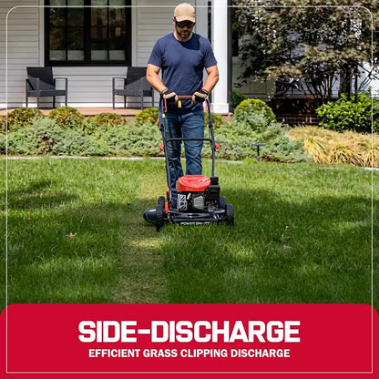 PowerSmart EasyCut 18-Inch Gas Lawn Mower, 144cc OHV Engine, Steel Deck, Side Discharge, 5-Position Dual-Lever Height Adjustment, Push Mower for Small Yards