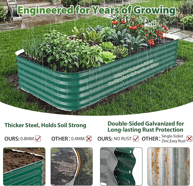 16.5" Deep Square Galvanized Raised Garden Bed 4x4 ft – Large Metal Planter Box for Vegetables, Flowers & Herbs – Heavy Duty Outdoor Above Ground Gardening Bed with Easy Assembly (Green)