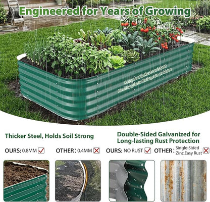 16.5" Deep Square Galvanized Raised Garden Bed 4x4 ft – Large Metal Planter Box for Vegetables, Flowers & Herbs – Heavy Duty Outdoor Above Ground Gardening Bed with Easy Assembly (Green)
