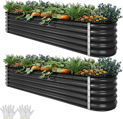 YITAHOME 8x2x1.5ft Large Raised Garden Bed Kit, 17" Tall 9 in 1 Galvanized Metal Planter Box with Gloves & Safety, Outdoor Above Ground Planters for Plants Vegetables Flowers, Black