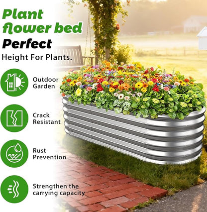 17" Tall Oval-Shaped / Elliptic Metal Raised Garden Bed Outdoor Silver | 60X24X17 Inch,1.5 FT Tall,0.8MM Thick Galvanized Metal,for Variety of Flowers,Herbs,Vegetables.with Gloves,Tool free