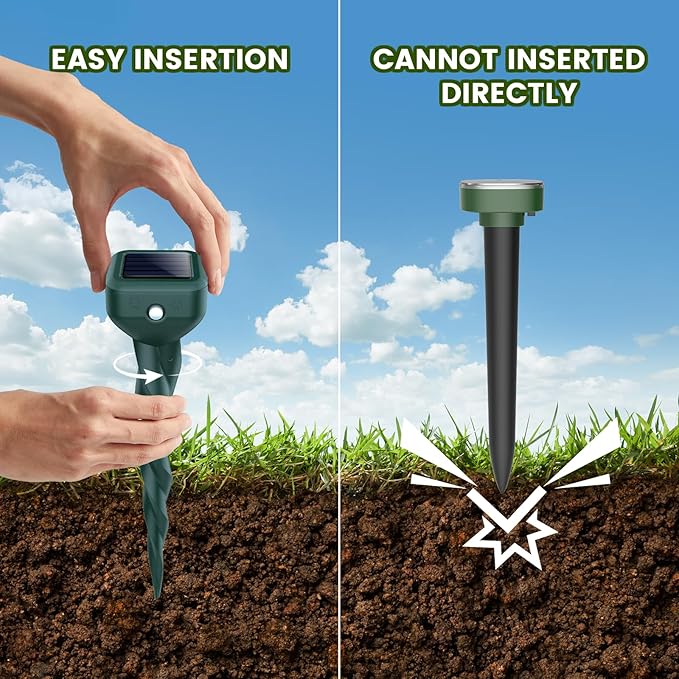 Mole Repellent Solar Powered, 8 Pack Snake & Skunk Repellent for Yard, IP 65 Waterproof Ultrasonic Deterrent Stakes, Get Rid of Rabbit, Gopher, Vole, Chipmunk, Deer, Groundhog for Lawns Garden