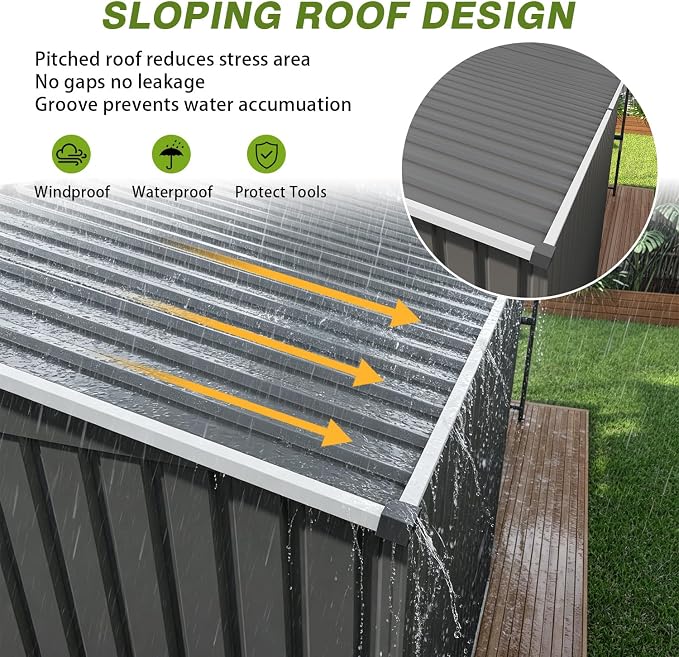 YOPTO 12x4 FT Metal Lean to Shed with Open-Sided Pergola,4x6 FT Outdoor Storage Shed & 6x4 FT Attached Hardtop Gazebo Combo,2-in-1 Durable Garden Tool Shed for Patio, Backyard, Deck,Gray