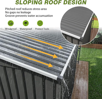 YOPTO 12x4 FT Metal Lean to Shed with Open-Sided Pergola,4x6 FT Outdoor Storage Shed & 6x4 FT Attached Hardtop Gazebo Combo,2-in-1 Durable Garden Tool Shed for Patio, Backyard, Deck,Gray
