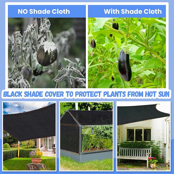 Riare 90% Black Shade Cloth- 6.5 x 13 FT Sunblock Garden Shade Cloth, Sun Shade Mesh Tarp with Reinforced Grommets for Greenhouse, Garden, Patio, Backyard, Plants, Pergola, Chicken Coop